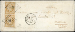 Obl. 13Ax 2 - Paire Verticale Du 10c. Bistre-jaune (déf.) Obl. PC 52 S/valentine Avec Texte, Frappée Du CàD D'ALTKIRCH D - 1853-1860 Napoleone III