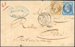 Obl. 13A + 14 - 10c. Bistre + 20c. Bleu, Avec Piquage De Clamecy, Obl. PC 876 S/lettre Frappée Du CàD De CLAMECY Du 18 J - 1853-1860 Napoleon III