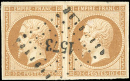 Obl. 13B - Paire Du 10c. Brun-clair. Obl. Centrale PC 1573. TB. - 1853-1860 Napoleone III