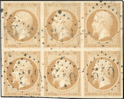 Obl. 13B - 10c. Brun-clair. Bloc De 6. Obl. GC 549. TB. - 1853-1860 Napoleon III