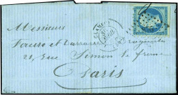 Obl. 14 - 20c. Bleu, Avec Piquage De CLAMECY, Obl. PC 876 S/lettre De CLAMECY Du 30 Avril 1862 à Destination De PARIS. P - 1853-1860 Napoléon III.