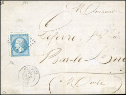 Obl. 14A - 20c. Bleu, Piquage De Clamecy, Obl. PC 876 S/lettre Incomplète Frappée Du CàD De CLAMECY Du 26 Novembre 1862  - 1853-1860 Napoléon III