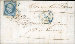 Obl. 14A - 20c. Bleu, Obl. étoile Bleue De Paris S/lettre Frappée Du CàD De PARIS - 1 - (60) - 2k Du 17 Décembre 1854 En - 1853-1860 Napoléon III.