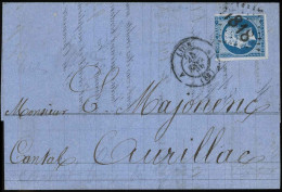 Obl. 14A - 20c. Bleu Obl. GC 1818 (caractères Gras) S/lettre Frappée Du CàD Du LYON Du 25 Février 1862 à Destination D'A - 1853-1860 Napoleone III