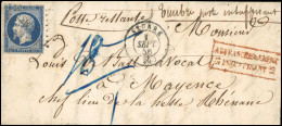 Obl. 14A - 20c. Bleu Obl. S/lettre Frappée Du CàD De SEURRE Du 1er Septembre 1856 à Destination De MAYENCE - ALLEMAGNE.  - 1853-1860 Napoléon III.