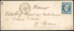 Obl. 14A - 20c. Bleu Obl. PC 3120 S/lettre Frappé Du CàD De ST-JEAN DE L'OSNE Du 12 Juin 1858 à Destination De ROME - IT - 1853-1860 Napoleone III