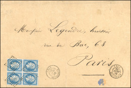 Obl. 14A - 20c. Bleu, Bloc De 4, Obl. PC 3537 S/grande Lettre Frappée Du CàD De VERSAILLES Du 30 Janvier 1860 à Destinat - 1853-1860 Napoleon III