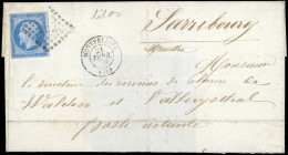 Obl. 14Ac - 20c. Bleu S/lilas Obl. S/lettre Frappée Du CàD De MONTPELLIER Du 21 Février 1859 à Destination De SARREBOURG - 1853-1860 Napoléon III.