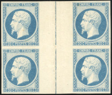 * 14Af - 20c. Bleu Laiteux. Bloc De 4 Inter-panneau Avec Filet D'encadrement. Pièce Exceptionnelle. SUP. RR. - 1853-1860 Napoléon III.