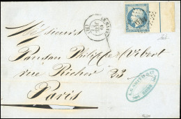 Obl. 14Ai - 20c. Bleu Avec Filet D'encadrement, Obl. S/lettre Frappée Du CàD Du HAVRE Du 19 Juillet 1854 à Destination D - 1853-1860 Napoleon III