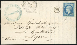 Obl. 14Ba - 20c. Bleu S/vert, Obl. PC 3064 S/lettre Frappée Du Cachet Perlé De BRASSAC-LES-MINES Du 16 Mai 1861 à Destin - 1853-1860 Napoleone III