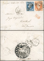 Obl. 14 + 16 - 20c. Bleu + 40c. Orange Obl. S/lettre Frappée Du CàD De PARIS G Du 7 Décembre 1859 à Destination De KARIK - 1853-1860 Napoleone III