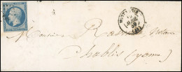 Obl. 15 -  25c. Bleu Obl. S/lettre Frappée Du CàD De MONTARGIS Du 9 Avril 1859 à Destination De CHABLIS - YONNE. SUP. - 1853-1860 Napoléon III