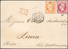 Obl. 16 + 17B - 40c. Orange + 80c. Rose, Piquage Susse, Obl. étoile S/document Commercial Frappé Du CàD De PARIS (60) Du - 1853-1860 Napoleone III