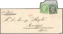 Obl. 19 + 20 - 1c. Vert-olive + 5c. Vert Obl.  S/bande De Journal Frappée Du CàD De PARIS Du 5 Décembre 1867 à Destinati - 1862 Napoleone III