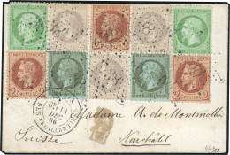 Obl. 19x2 + 20x3 - + 26Ax3 + 27Ax3. 1c. Olive X 2 + 5c. Vert X 3 + 2c. Rouge-brun Type I X 3 + 4c. Gris Type I X 3, Affr - 1862 Napoléon III