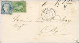 Obl. 20 + 37 - 5c. Vert + 20c. Bleu Obl. GC 5043 + Griffe Bleue BOGHARI - ALGERIE S/lettre Frappée Du CàD De MEDEAH - AL - 1862 Napoleone III