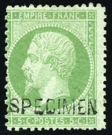 * 20f - 5c. Vert. Surch. ''SPECIMEN''. Décentré. B. - 1862 Napoleone III