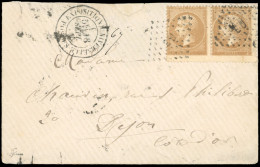 Obl. 21 - Paire Du 10c. Bistre, Variété De Piquage, Obl. Losange EU S/lettre Frappée Du CàD De L'EXPOSITION UNIVERSELLE  - 1862 Napoléon III