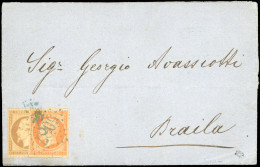 Obl. 21+ 23 - 10c. Bistre + 40c. Orange Obl. GC 5087 D'IBRAILA S/lettre à Destination De BRAILA. Au Verso Cachet D'arriv - 1862 Napoleon III