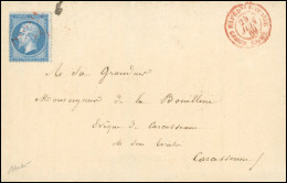 Obl. 22 - 20c. Bleu Obl. CER 2 En Rouge S/lettre Frappée Du CàD CORPS EXPE. D'ITALIE - ROME Du 25 Juin 1869 à Destinatio - 1862 Napoléon III