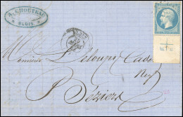 Obl. 22 - 20c. Bleu, BdeF Avec Croix De Repère, Obl. S/lettre Frappée Du CàD De BLOIS Du 25 Mars 1868 à Destination De B - 1862 Napoléon III.