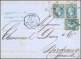 Obl. 22x 3 - Paire Du 20c. Bleu + 1 Unité Obl. étoile 4 S/lettre Frappée Du CàD De PARIS - R. D'ENGHIEN 1ère Levée Du 5  - 1862 Napoleone III