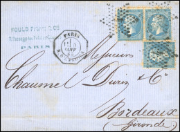 Obl. 22x 3 - Paire Du 20c. Bleu + 1 Unité Obl. étoile 4 S/lettre Frappée Du CàD De PARIS - R. D'ENGHIEN 1ère Levée Du 5  - 1862 Napoléon III