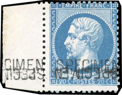 * 22d - 20c. Bleu. Double Surcharge SPECIMEN Dont Une Renversée. BdeF. SUP. - 1862 Napoleone III