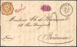 Obl. 23 - 40c. Orange Obl. S/lettre Frappée Du CàD Suisse De MORAT Du 13 Juin 1864 à Destination De BORDEAUX. PD Annulé  - 1862 Napoléon III.