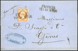 Obl. 23 - 40c. Orange Obl. De La Griffe Italienne ''FRANCIA VIA DI MARE'' S/lettre Manuscrite Du 15 Mars 1864 à Destinat - 1862 Napoleone III