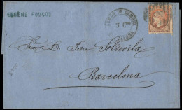 Obl. 23 - 40c. Orange Obl. S/lettre Locale Frappée Du Cachet Espagnol ADMON DE CAMBIO - BARCELONA. TB. - 1862 Napoleone III