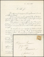 Obl. 21A - Lettre Maçonnique. 10c. Bistre Obl. S/lettre Maçonnique Manuscrite Demandant De L'aide Pour Un Frère De Septe - 1863-1870 Napoleone III Con Gli Allori