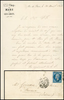 Obl. 22A - Lettre Maçonnique. 20c. Bleu Obl. S/lettre Maçonnique Manuscrite De La Loge De Mars En Les Arts Accusant Rece - 1863-1870 Napoléon III. Laure