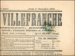 Obl. 25 - 1c. Vert-bronze, Obl. Typographique S/Journal De Villefranche Du 1er Décembre 1870. Cote Cérès 2008. SUP. - 1863-1870 Napoléon III Con Laureles