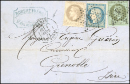 Obl. 25 + 24 + 37 - 1c. + 4c. + 20c. Obl. étoile S/lettre Frappée Du CàD De PARIS Du 1er Septembre 1871 à Destination De - 1863-1870 Napoleon III With Laurels