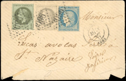 Obl. 25+ 27 + 37 - 1c. Vert-bronze + 4c. Gris + 20 C. Bleu Obl. GC 3096 S/lettre Frappée Du CàD De REDON Du 26 Septembre - 1863-1870 Napoléon III. Laure