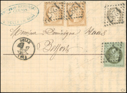 Obl. 25 + 27 + 59 - 1c. Vert-bronze + 4c. Gris + 15c. Bistre X 2 Obl. GC 1287 S/lettre Frappée Du CàD Type 16 De DELLE D - 1863-1870 Napoleon III Gelauwerd