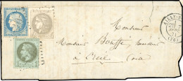 Obl. 25+ 37 + 41 - 1c. Vert-bronze + 20c. Siège + 4c. Bordeaux Obl. GC 30 S/devant De Lettre Frappée Du CàD D'AILLY-SUR- - 1863-1870 Napoleone III Con Gli Allori