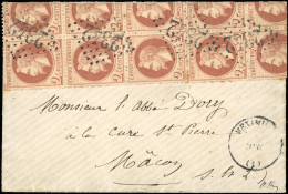 Obl. 26A - 2c. Rouge-brun, Bloc De 10, (quelques Pièces Repliées Au Recto) Obl. GC 2342 S/lettre Frappée Du CàD MEXIMIEU - 1863-1870 Napoléon III. Laure