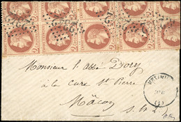 Obl. 26A - 2c. Rouge-brun, Bloc De 10, (quelques Pièces Repliées Au Recto) Obl. GC 2342 S/lettre Frappée Du CàD MEXIMIEU - 1863-1870 Napoleon III With Laurels