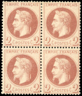 * 26B - 2c. Rouge-brun Clair. Bloc De 4. TB. - 1863-1870 Napoleon III With Laurels