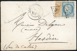 Obl. 28A+ 37 - Moitié Du 10c. Bistre + 20c. Bleu Obl. GC S/lettre Frappée Du CàD De SENLIS Du 6 Septembre 1871 à Destina - 1863-1870 Napoleon III With Laurels