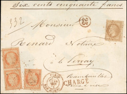 Obl. 28B+ 38 - 10c. Bistre + 40c. Orange (paire + Seul) Obl. étoile 23 S/lettre Chargée Frappée Du CàD Rouge De PARIS -  - 1863-1870 Napoleon III With Laurels