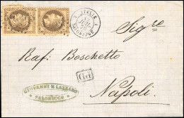 Obl. 30 - Paire Du 30c. Brun Obl. GC 5095 S/lettre Frappée Du CàD ITALIE SALONIQUE Du 12 Juillet 1870 à Destination De N - 1863-1870 Napoléon III Con Laureles