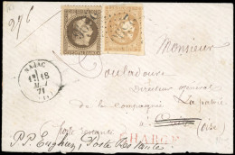 Obl. 30+ 43 - 30c. Brun + 10c. Bistre Obl. GC 2596 S/lettre Frappée Du CàD De NAJAC Du 18 Mai 1871 à Destination De CREI - 1863-1870 Napoléon III Lauré