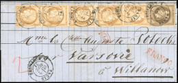 Obl. 30x 5 + 36 - 10c. Bistre-jaune X 5 + 30c. Brun Obl. S/lettre Frappée Du CàD De PARIS Du 2 Septembre 1871 à Destinat - 1863-1870 Napoléon III Lauré