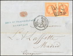 Obl. 31+ 48 - 40c. Orange + 40c. Orange Bordeaux, Obl. GC 2240 S/lettre Frappée Du CàD De MARSEILLE Du 17 Janvier 1871 à - 1863-1870 Napoléon III Con Laureles