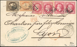 Obl. 32 X 4 + 38 + 47 - 80c. Rose X 4 (1 Def.) + 40c. Siège + 30c. Bordeaux Obl. GC 5804 S/lettre Frappée Du CàD De SHAN - 1863-1870 Napoléon III Con Laureles