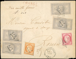 Obl. 33 X 4 + 38 + 57 - 5F. Empire X 4 (déf.) + 40c. Siège + 80c. Cérès Obl. GC 777 S/lettre Chargée Frappée Du CàD De C - 1863-1870 Napoléon III Con Laureles